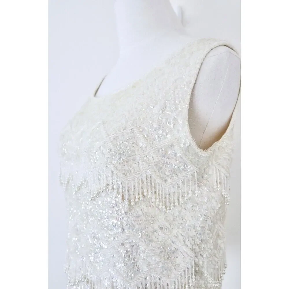 Vintage 1960s Mai Ling Beaded Shell Top Made In Hong Kong Sleeveless Cream - Picture 6 of 12